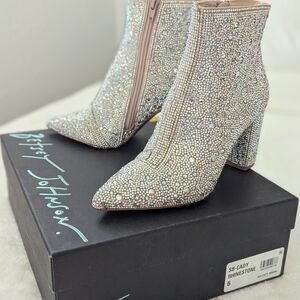 Betsey Johnson Sparkling Rhinestone Heeled Boots - Silver